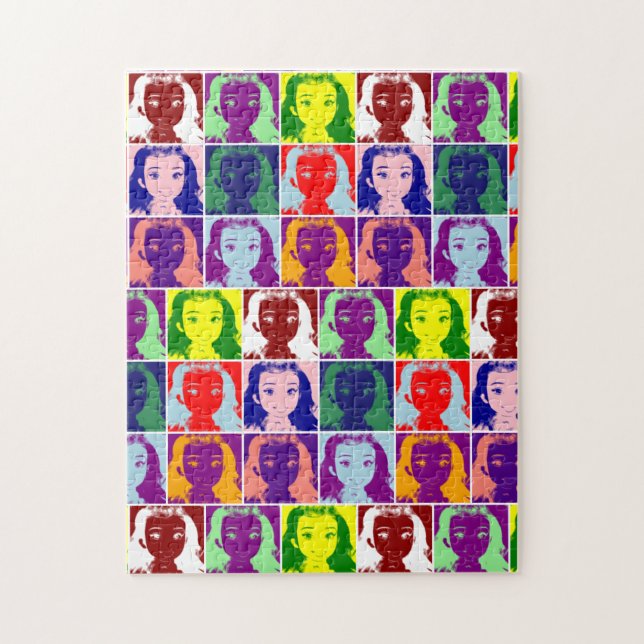 brownhaired girl black ink pop art jigsaw puzzle (Vertical)