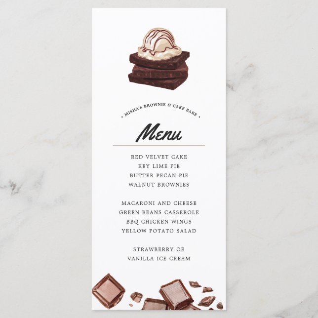 Brownie and Cake Bake | Themed Menu (Front)