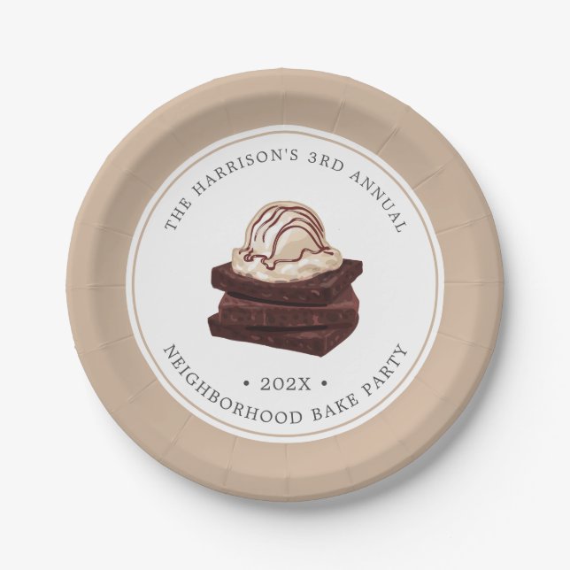 Brownie Bake | Themed Party Tan Border Paper Plate (Front)