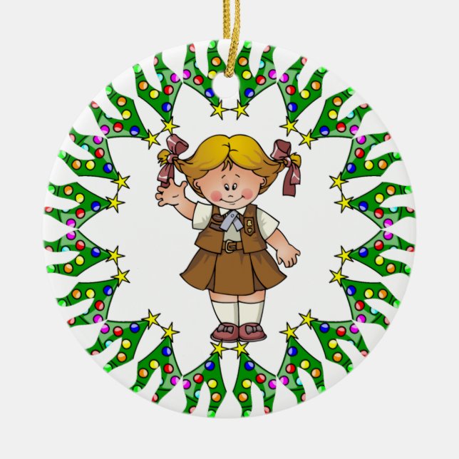 Brownie Blonde Hair Tree Wreath Ceramic Ornament (Front)