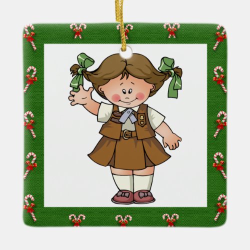 Brownie Brunette Green Frame Candycanes Ceramic Ornament