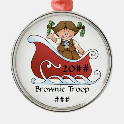 Brownie Scout Sled Brunette Metal Ornament
