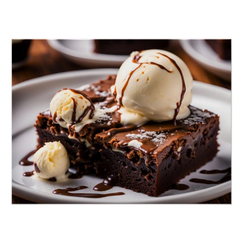 Brownie With Ice Cream On Top Poster