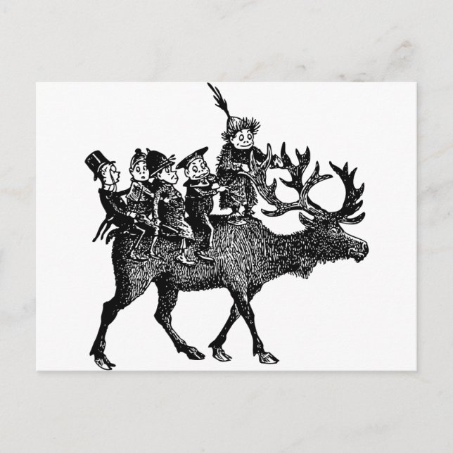 Brownies riding Reindeer Postcard (Front)