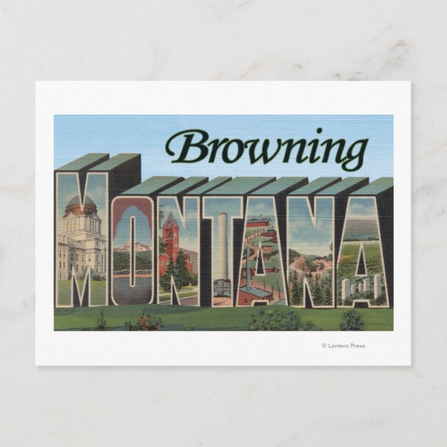 Browning, Montana - Large Letter Scenes Postcard (Front)