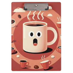 Brownish Cute funny Cartoon coffee cups Clipboard