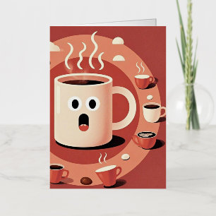 Brownish Cute funny Cartoon coffee cups  Foil Greeting Card