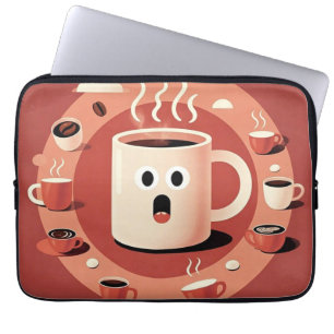 Brownish Cute funny Cartoon coffee cups  Laptop Sleeve