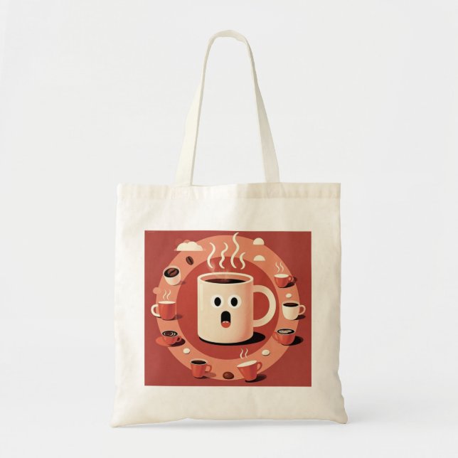 Brownish Cute funny Cartoon coffee cups  Tote Bag (Front)