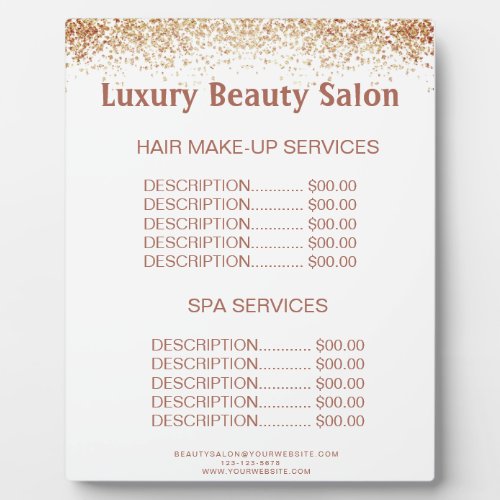 Brownish Glittery Hair Makeup SPA Salon Price Menu Plaque
