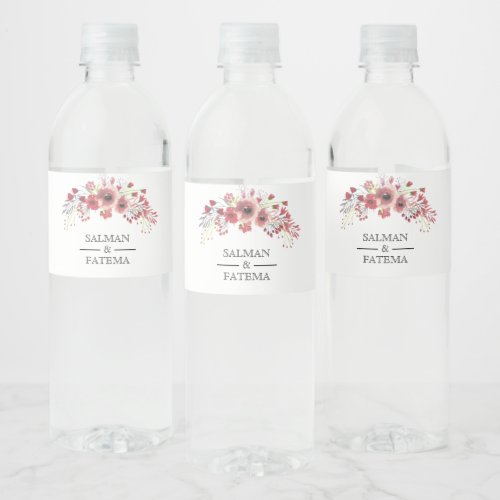 Brownish Pink Floral Wedding Water Bottle Label