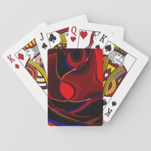 Brownish red curves and spots with blue strokes  t playing cards