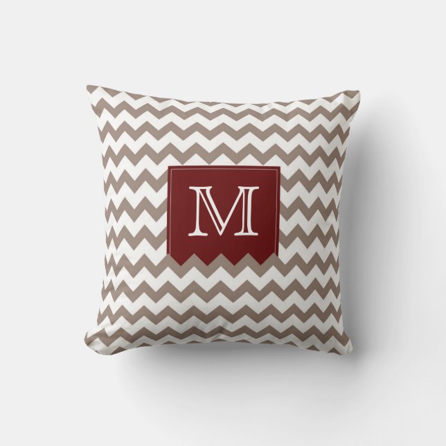 Brownish tan Zig Zag Pattern with deep red box Throw Pillow (Front)