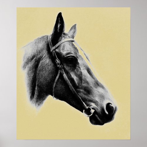 Brownish Yellow Horse Head Drawing Artwork Poster