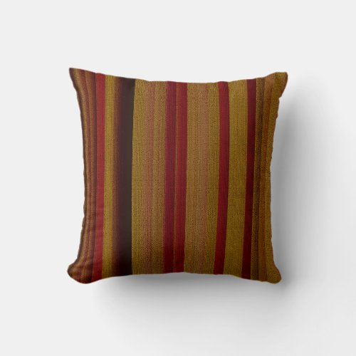 Browns and Burgundy Striped Burlap Print Pattern Throw Pillow