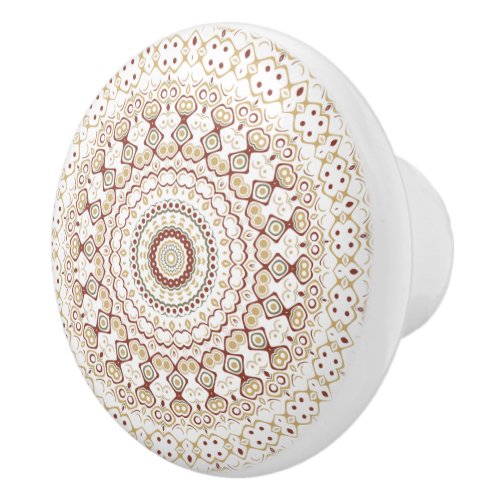Browns and White Mandala Kaleidoscope Medallion Ceramic Knob