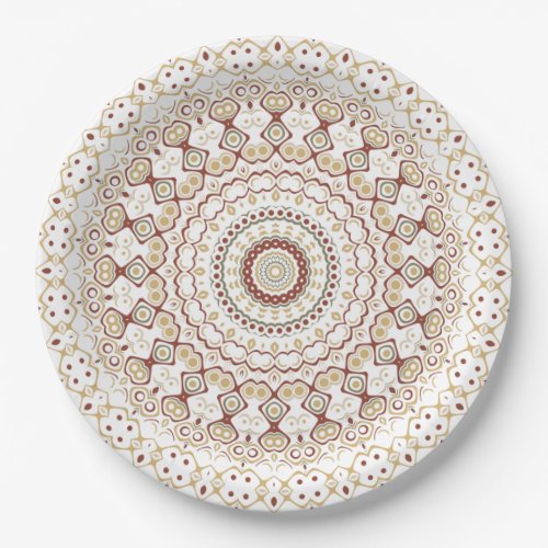 Browns and White Mandala Kaleidoscope Medallion Paper Plates