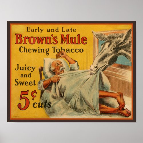 Browns Mule Chewing Tobacco Advertisement Poster