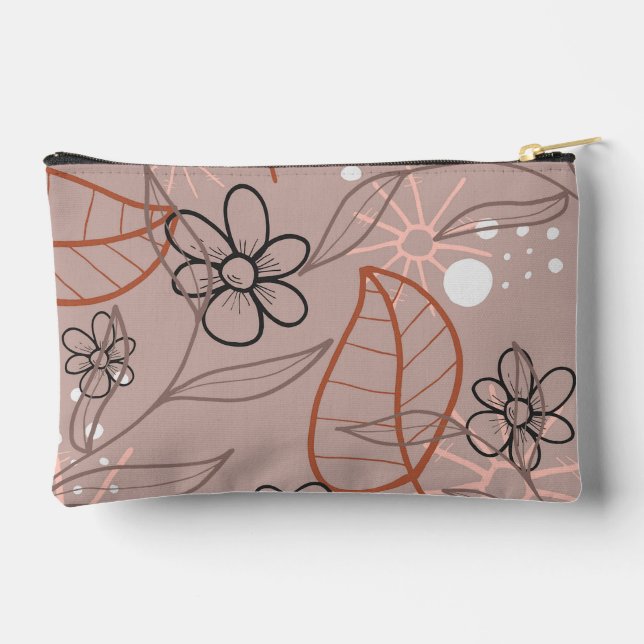 Browns of a Whimsical Flower Print Accessory Pouch (Back)