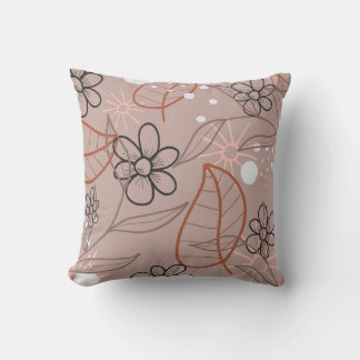 Browns of a Whimsical Flower Print Throw Pillow