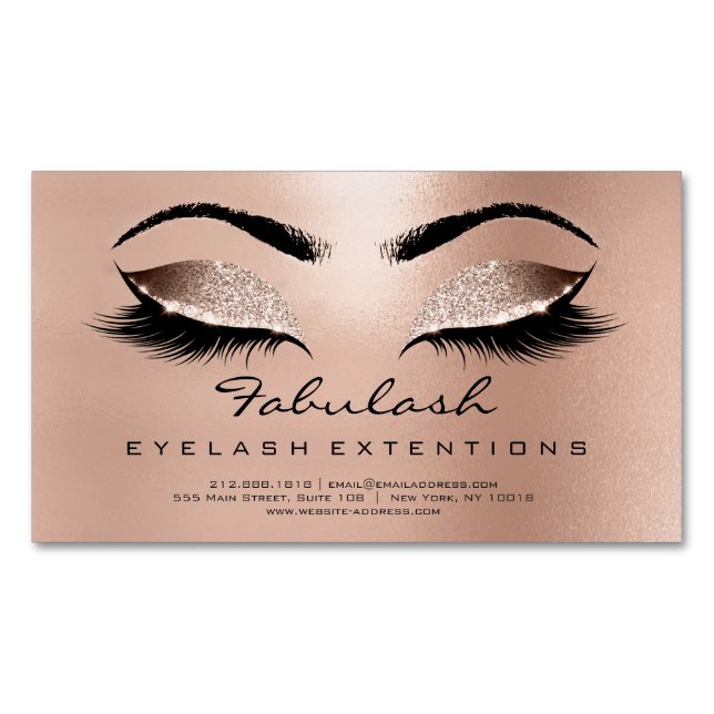 Browns Rose Gold Glitter Adress Makeup Lashes Magnetic Business Card (Front)