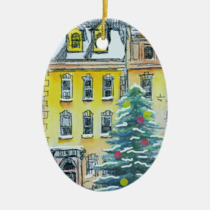 Brownstone Christmas Whimsical Hand Drawn Vintage Ceramic Ornament