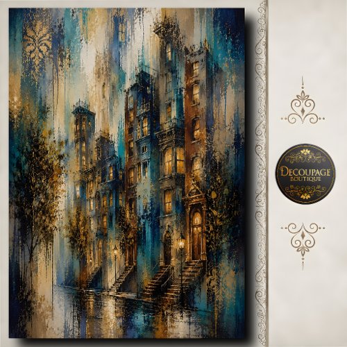 Brownstone Cityscape Decoupage Rainy Evening Tissue Paper