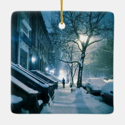 Brownstones Blanketed In Snow Ceramic Ornament