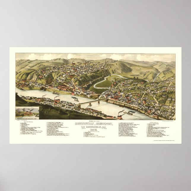 Brownsville, PA Panoramic Map - 1883 Poster (Front)