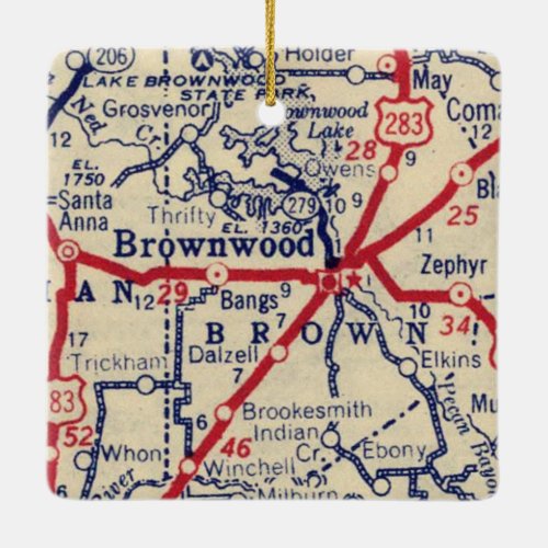 Brownwood TX 1941 Map Ceramic Ornament