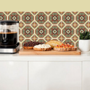 Browny flowers on tiles, retro vintage inspiration ceramic tile