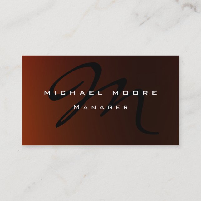Browny Orange Red Monogram Unique Business Card (Front)