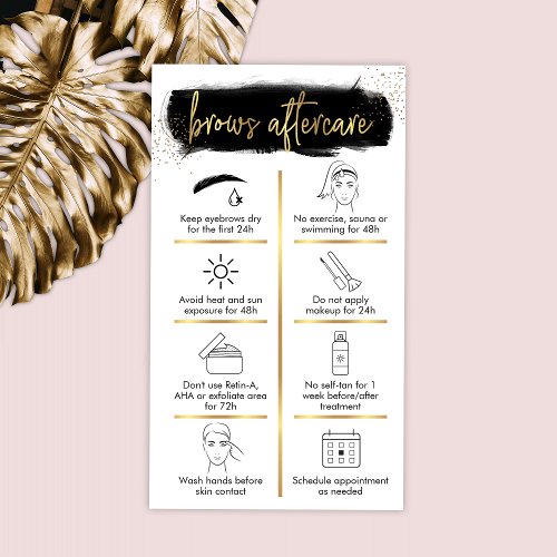 Brows Aftercare Guide Black  Gold Glitter Beauty Business Card