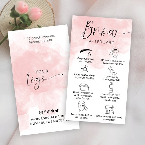 Brows Aftercare Guide Blush Pink Watercolor Salon Business Card