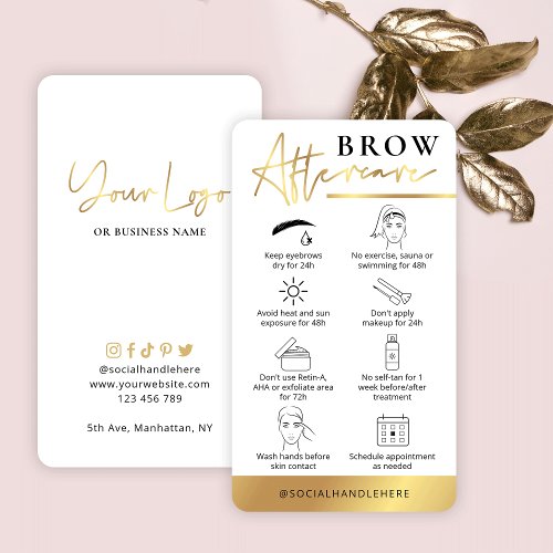 Brows Aftercare White  Gold Salon Instructions Business Card