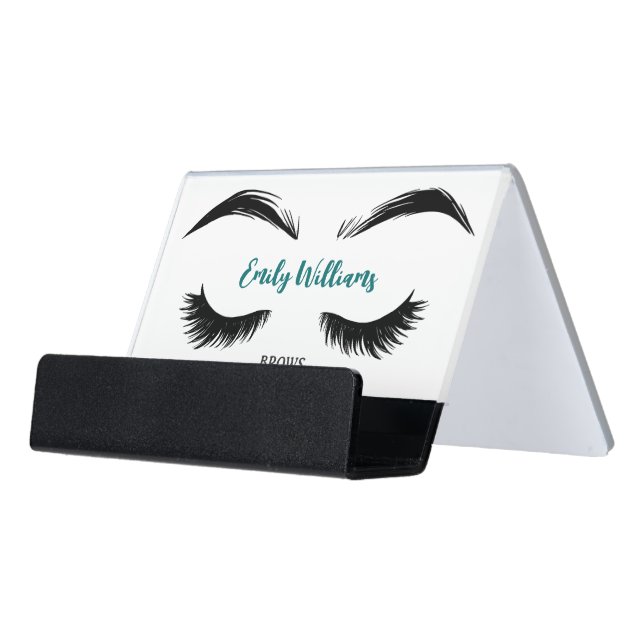 Brows and Lashes Desk Business Card Holder (Angled Front)