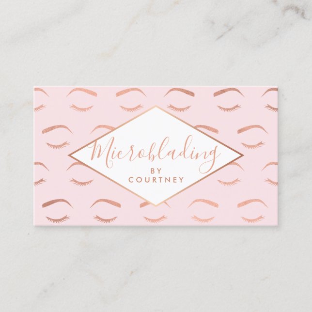 Brows and Lashes Microblading Pink/Rose Gold Business Card (Front)