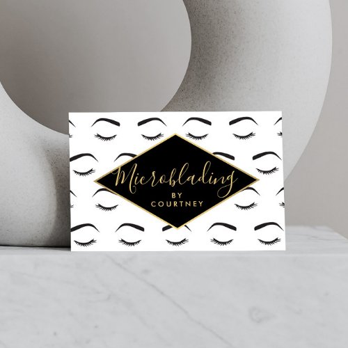 Brows and Lashes Microblading WhiteBlackGold Business Card
