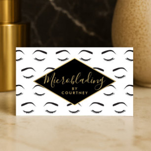 Brows and Lashes Microblading White/Black/Gold Business Card