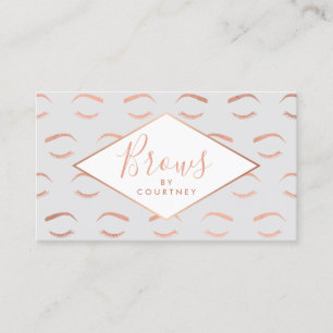 Brows and Lashes Pattern Gray/Rose Gold Business Card