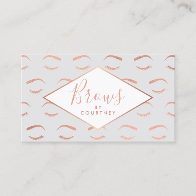 Brows and Lashes Pattern Gray/Rose Gold Business Card (Front)