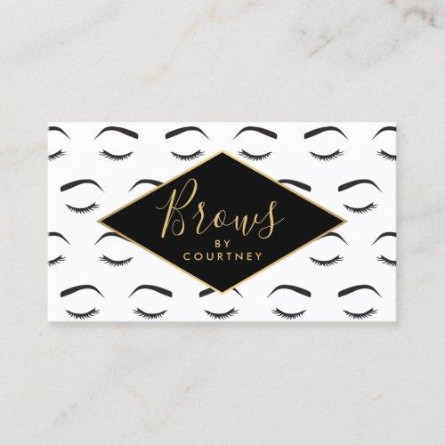 Brows and Lashes Pattern WhiteBlackGold Business Card