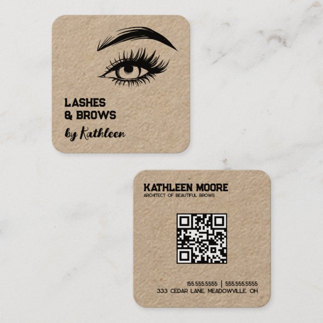 Brows and Lashes QR Square Business Card (Front/Back)