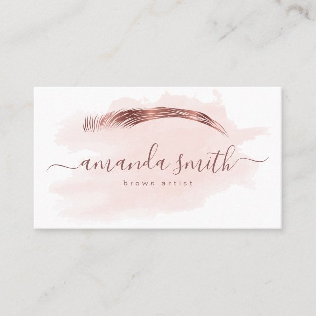 Brows artist  in rose gold color business card (Front)