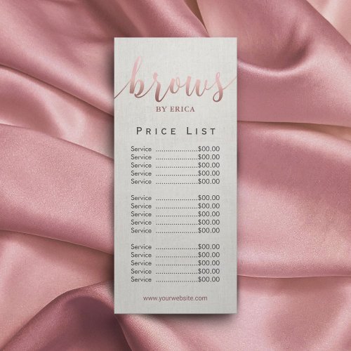 Brows Beauty Salon Esthetician Spa Price List Rack Card