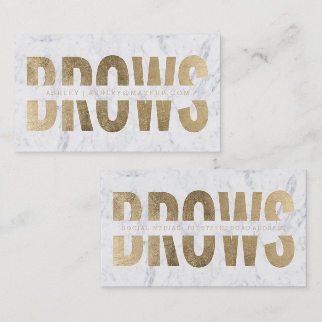 Brows cut out modern faux gold typography marble business card (Front/Back)