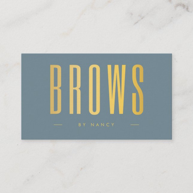 Brows Dusty Blue And Gold  Business Card (Front)