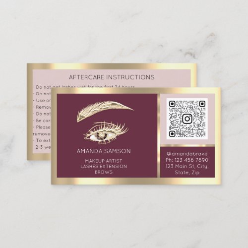 Brows Eyelash Microblade Qr Code Aftercare Rose Business Card