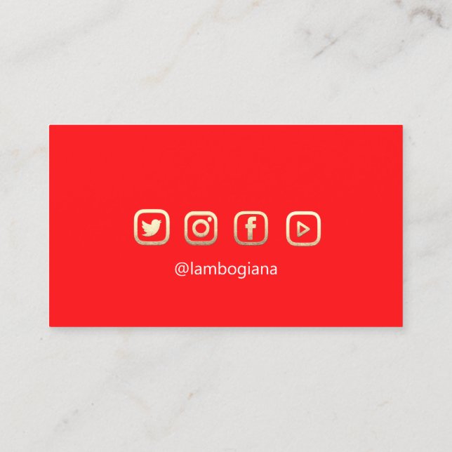 Brows Golden Logo Microblading Social Media Red Business Card (Back)