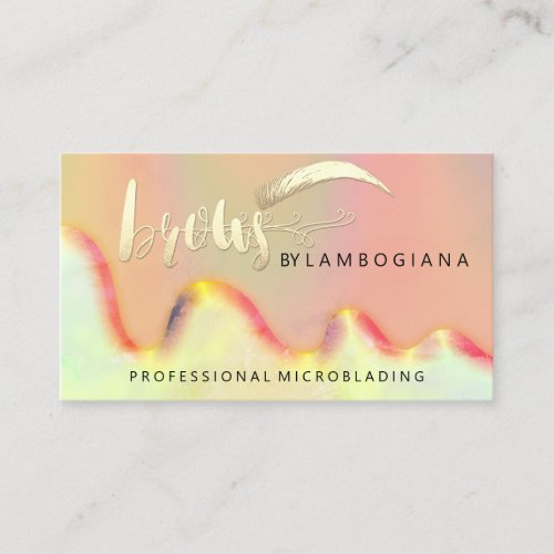 Brows Logo Microblading  Holograph QR Code Gold Business Card